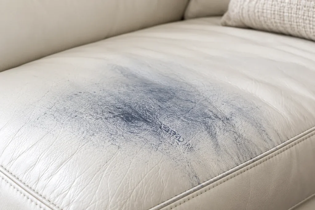 Dye transfer on leather, weeks old