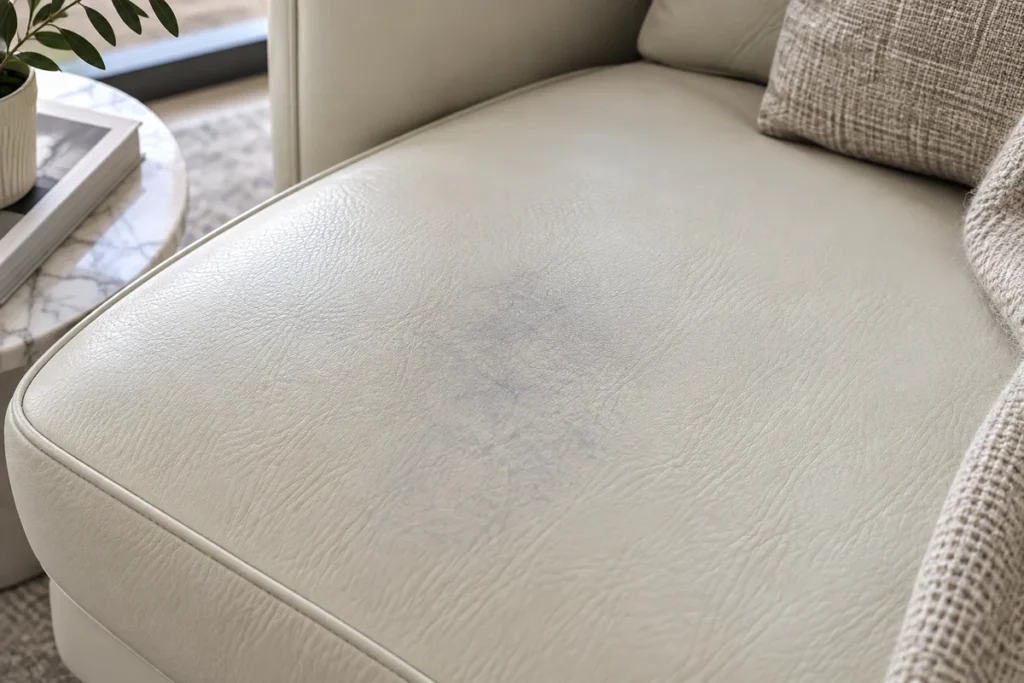 Dye transfer on leather, a faint shadow