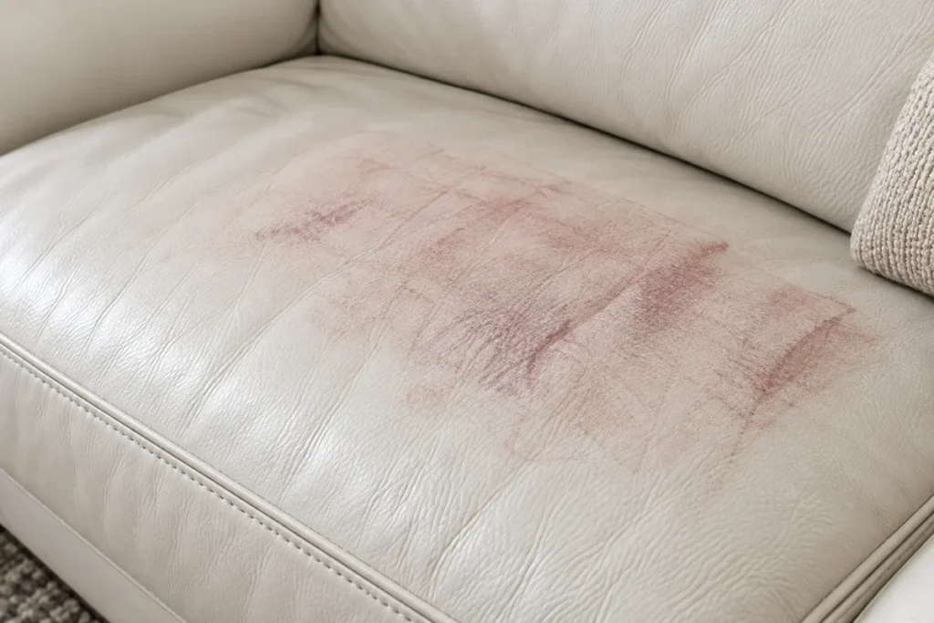 Dye transfer on leather: under a pillow