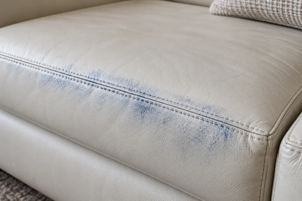 Dye transfer on leather: seat edge