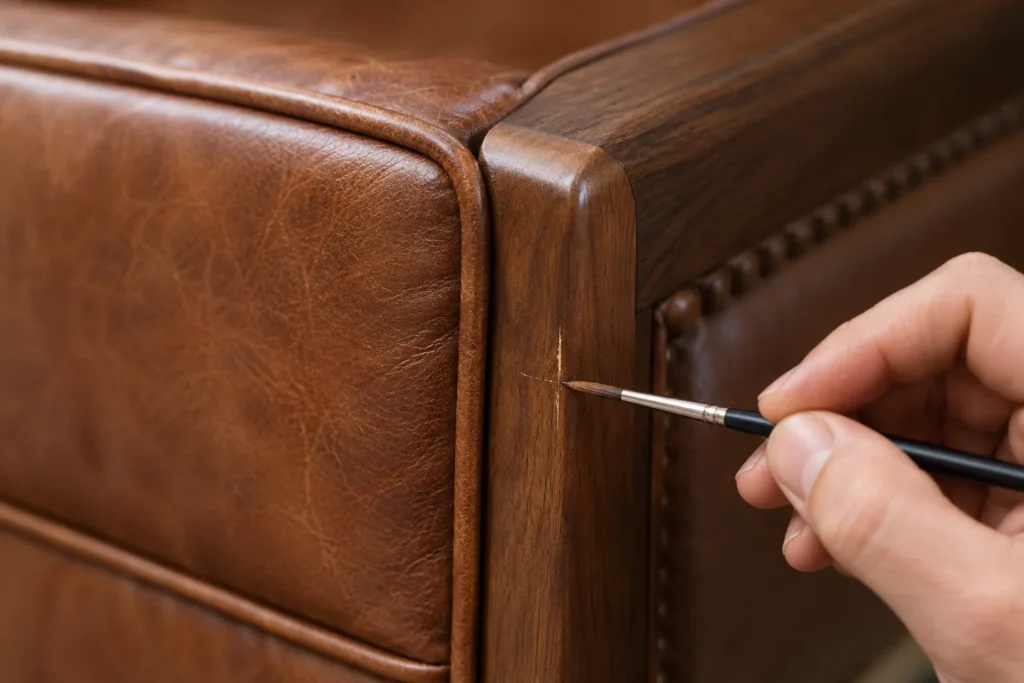 A close view of a wood touch-up