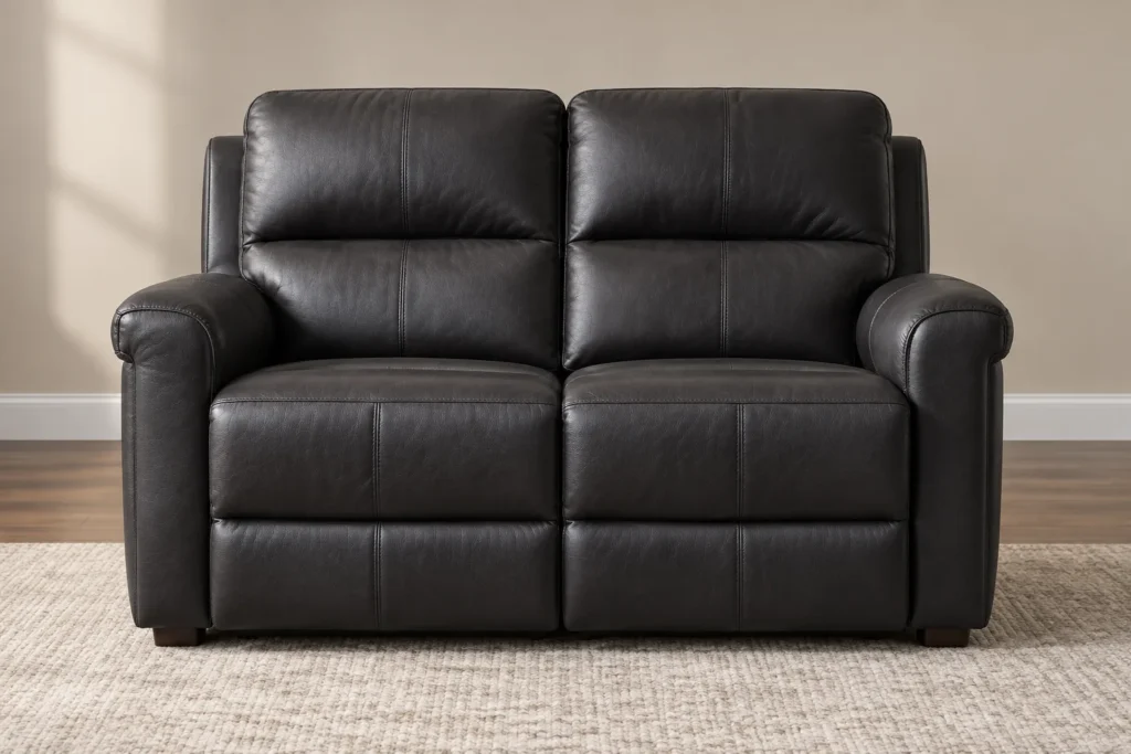 Reclining style leather loveseat