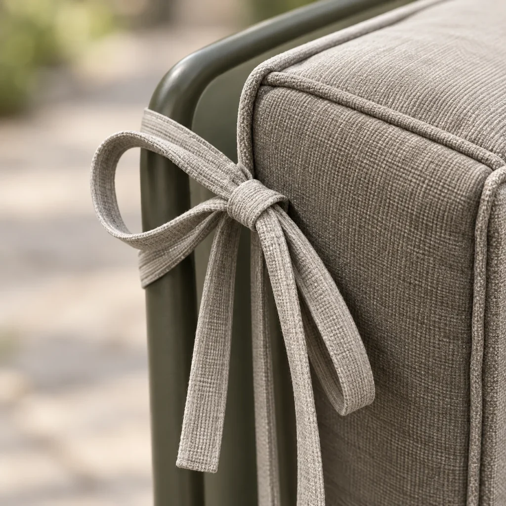 Tie-on pads for outdoor furniture