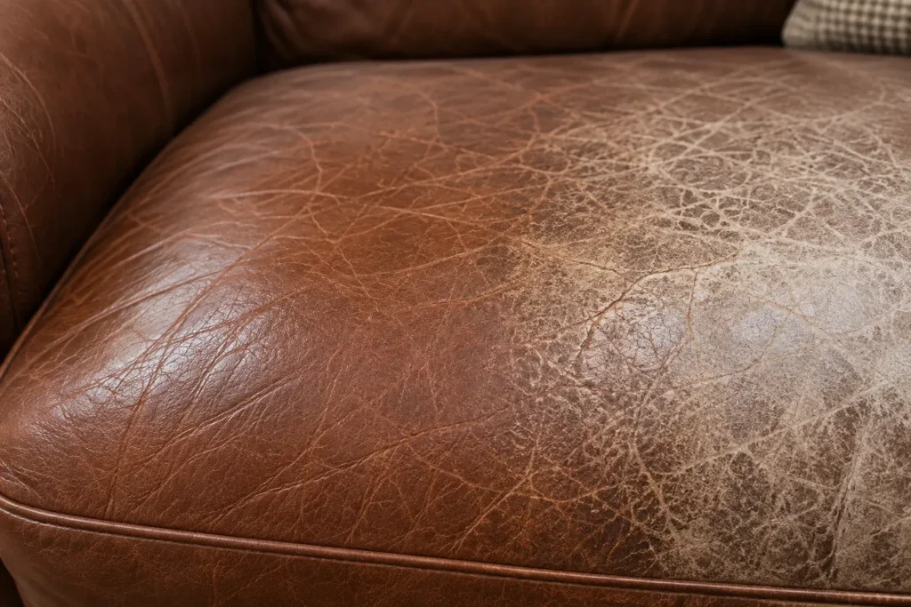Faded and worn fading on leather