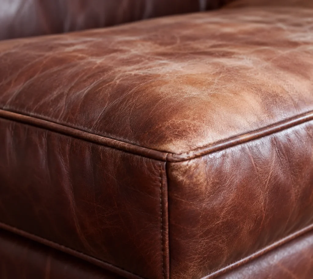 Faded corners on a leather ottoman