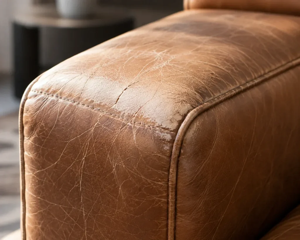 Faded leather on the window side
