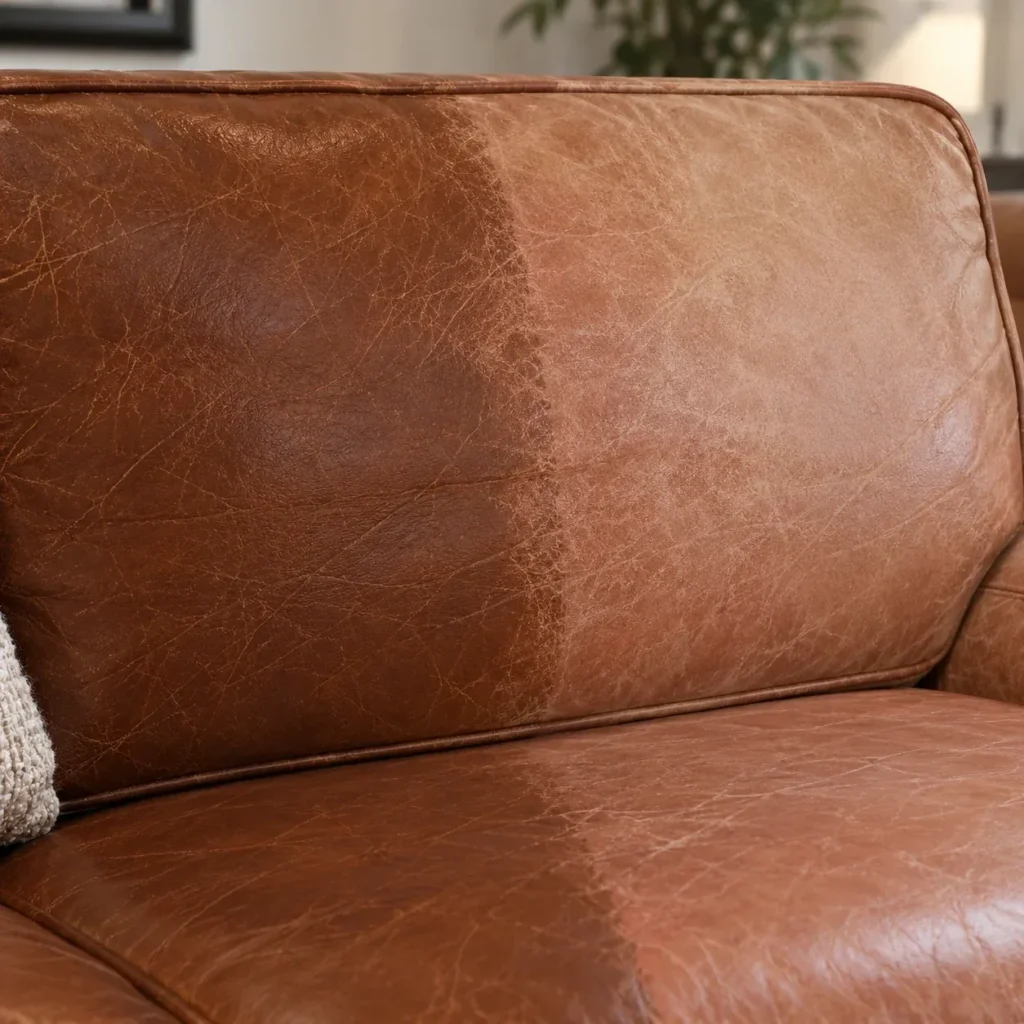 Faded leather on uneven panels