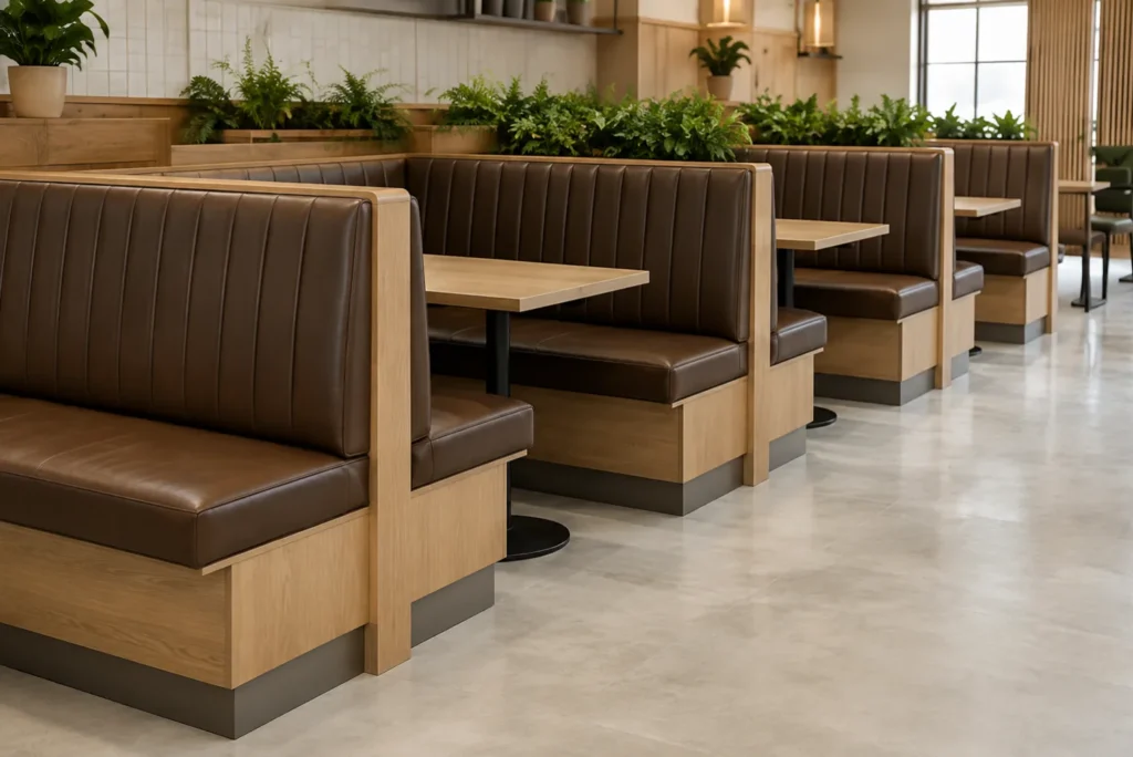 Faux leather booths in a restaurant
