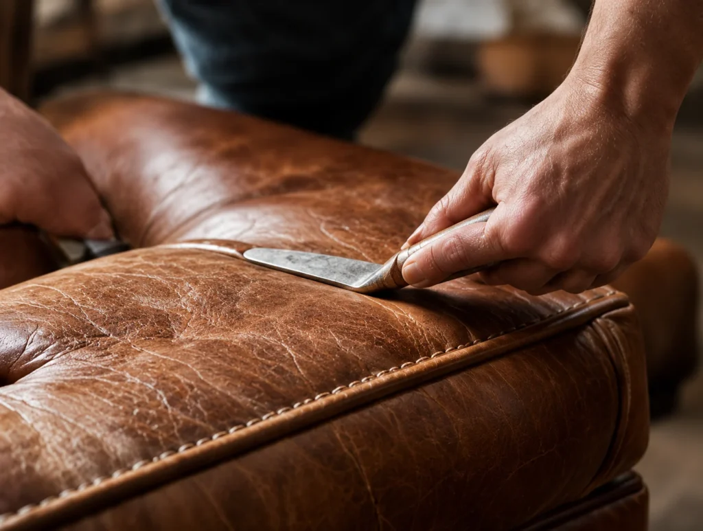 Filler on a leather ottoman