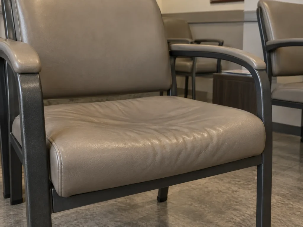 Flattened foam in a sagging waiting room seat
