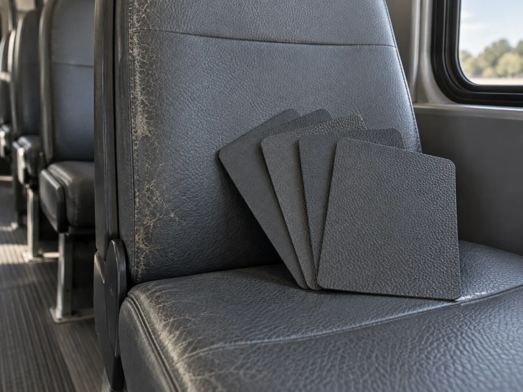 Vinyl samples held against a seat