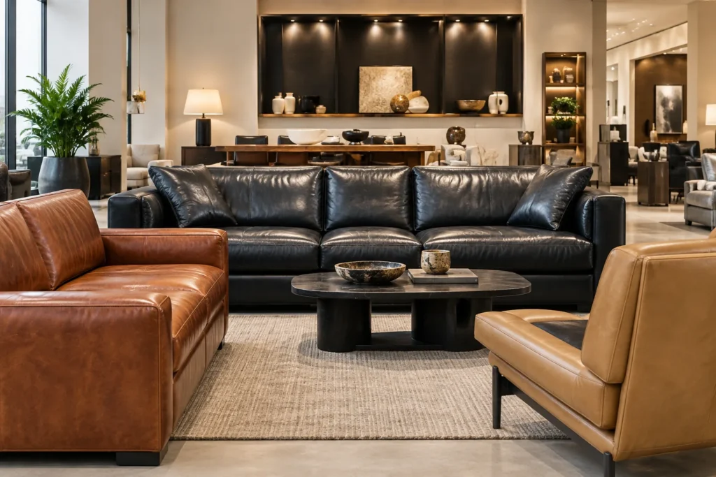 Leather sofas in a store showroom