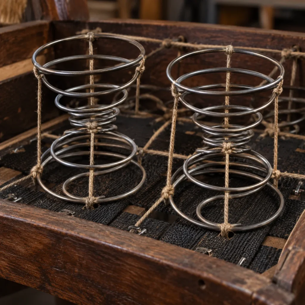 Dining chair close-up: hand-tied springs