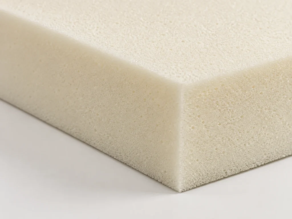 A block of high density foam being cut to size