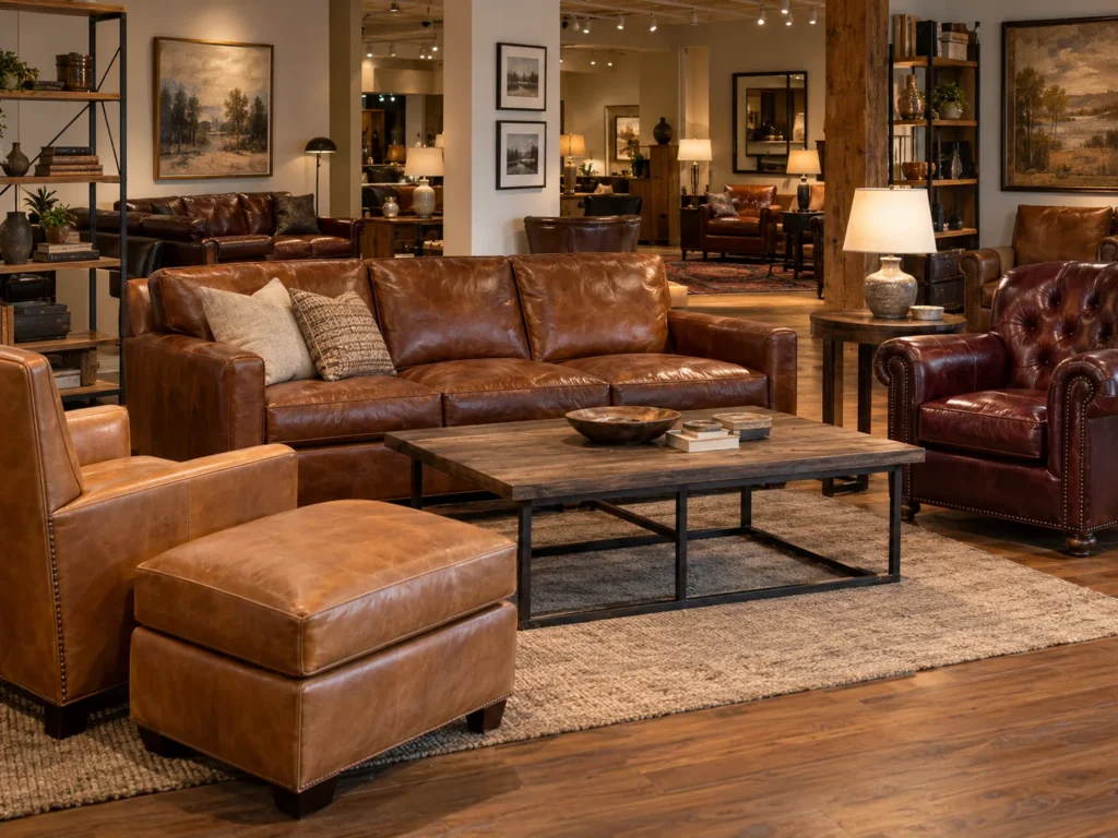 Leather seating in an independent showroom