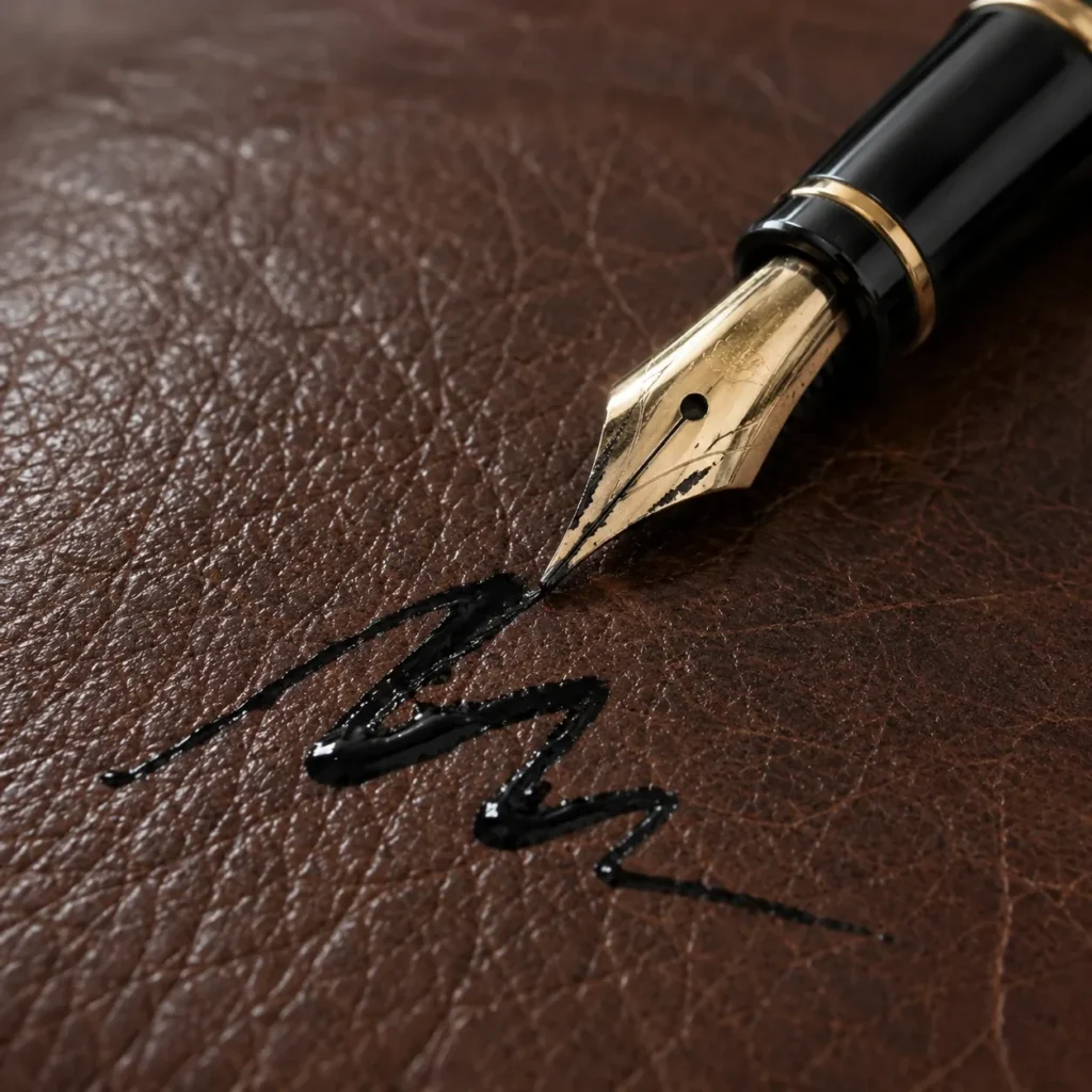 Fountain pen ink on leather