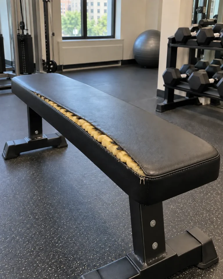 A vinyl bench with a wide split