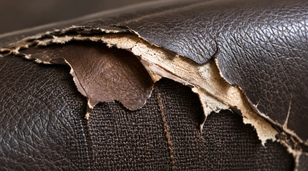 Peeling finish on an upholstered bed