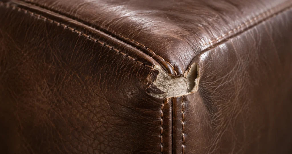 Worn corners on an upholstered bed