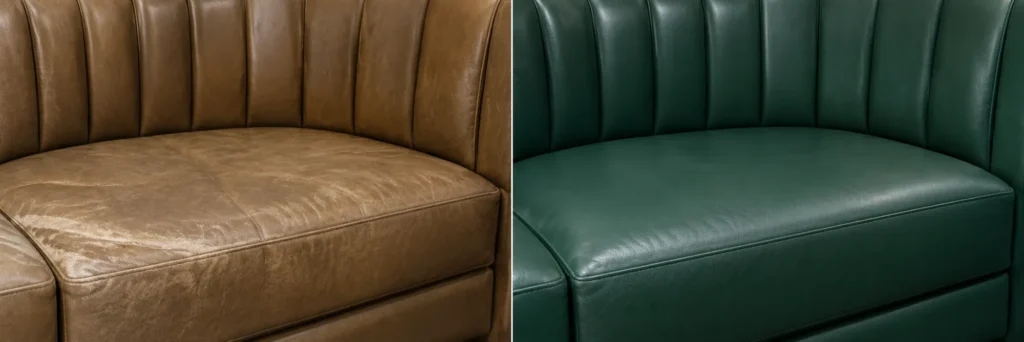 A banquette recoloured from tan to green