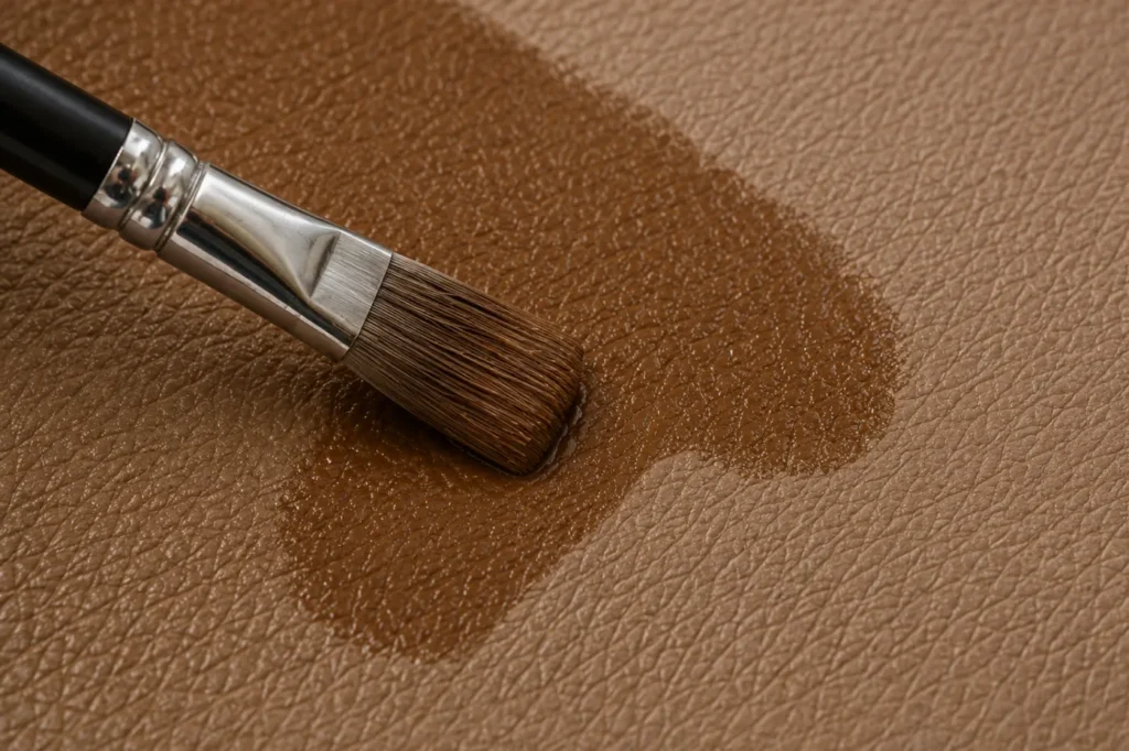 Colour being applied to leather