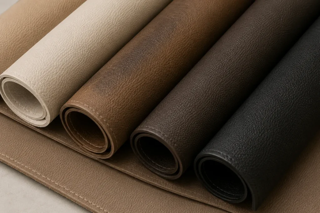 Hide, vinyl and fabric rolls together