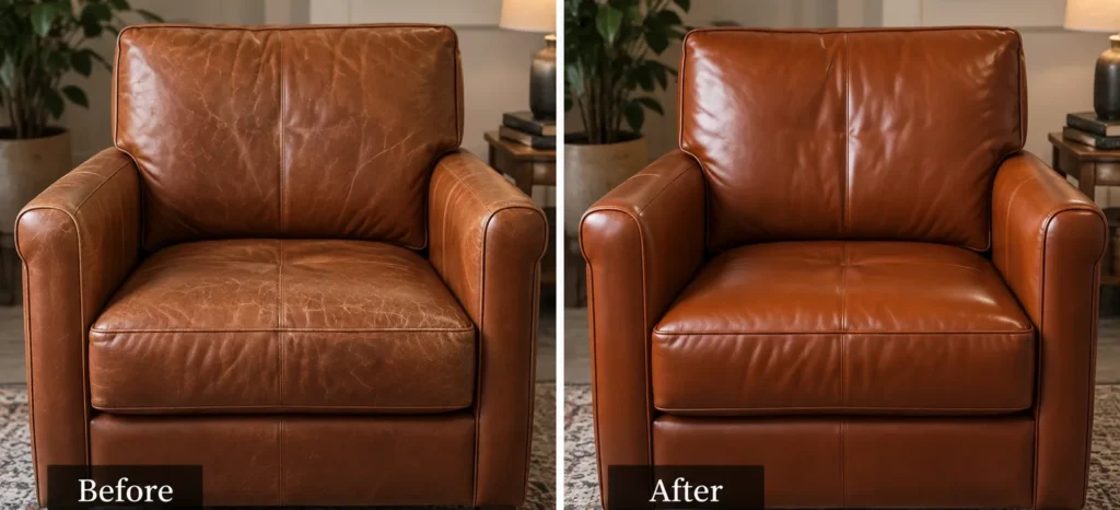 Leather shown before and after conditioning