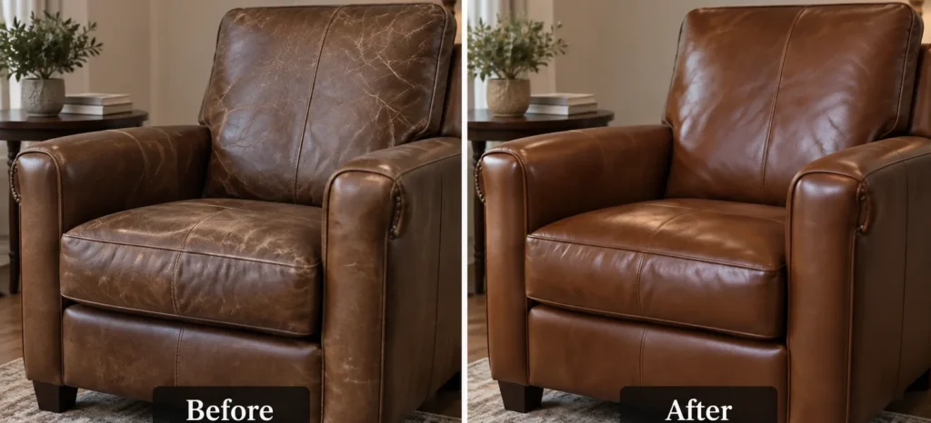 Another leather piece before and after