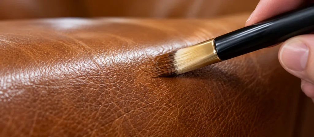 Leather conditioner being applied with a brush