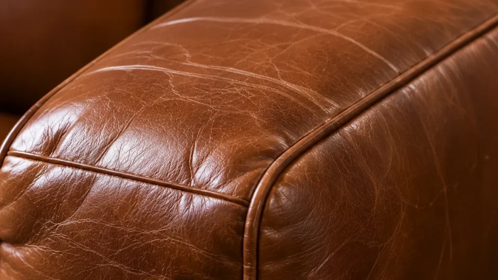 A leather armrest after treatment