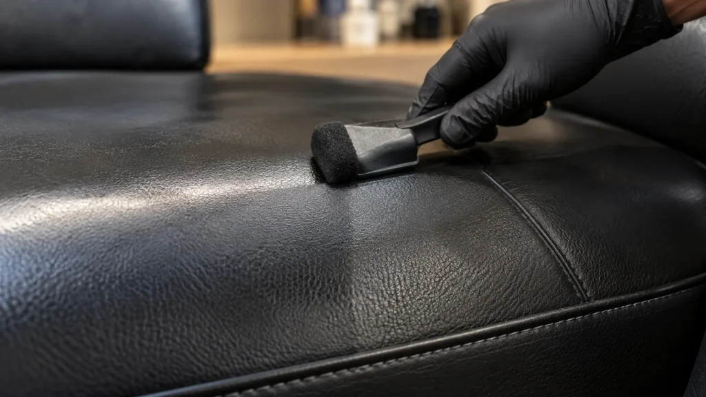 Finish goes on last, leather dining chair work