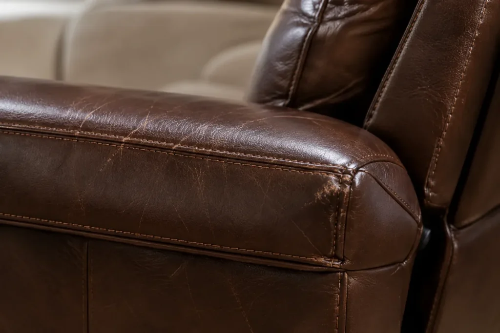 Scuffed leather arm tops
