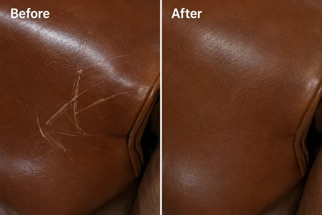 Leather scuffs before and after