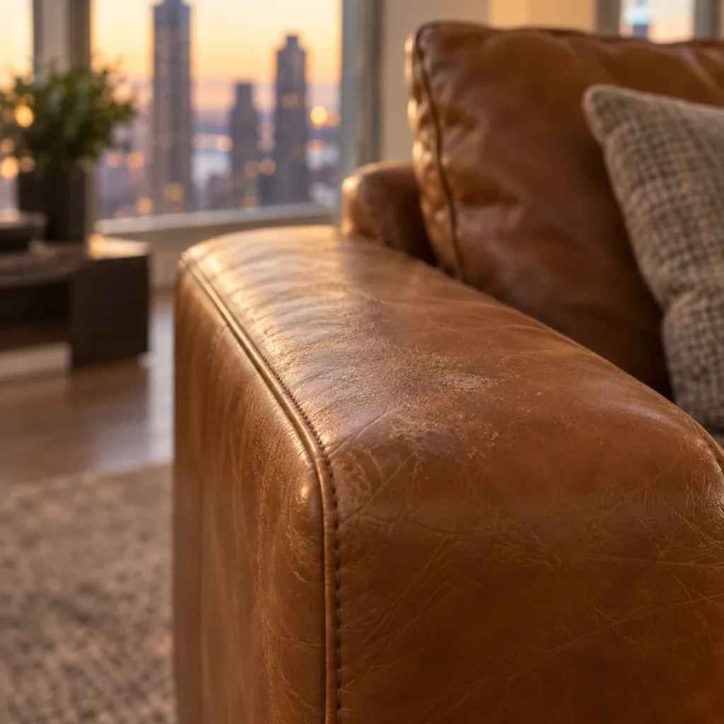 Abrasion on a leather sofa arm top