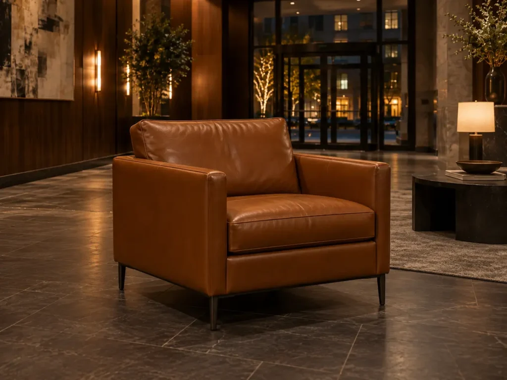 A reception chair covered in sound leather