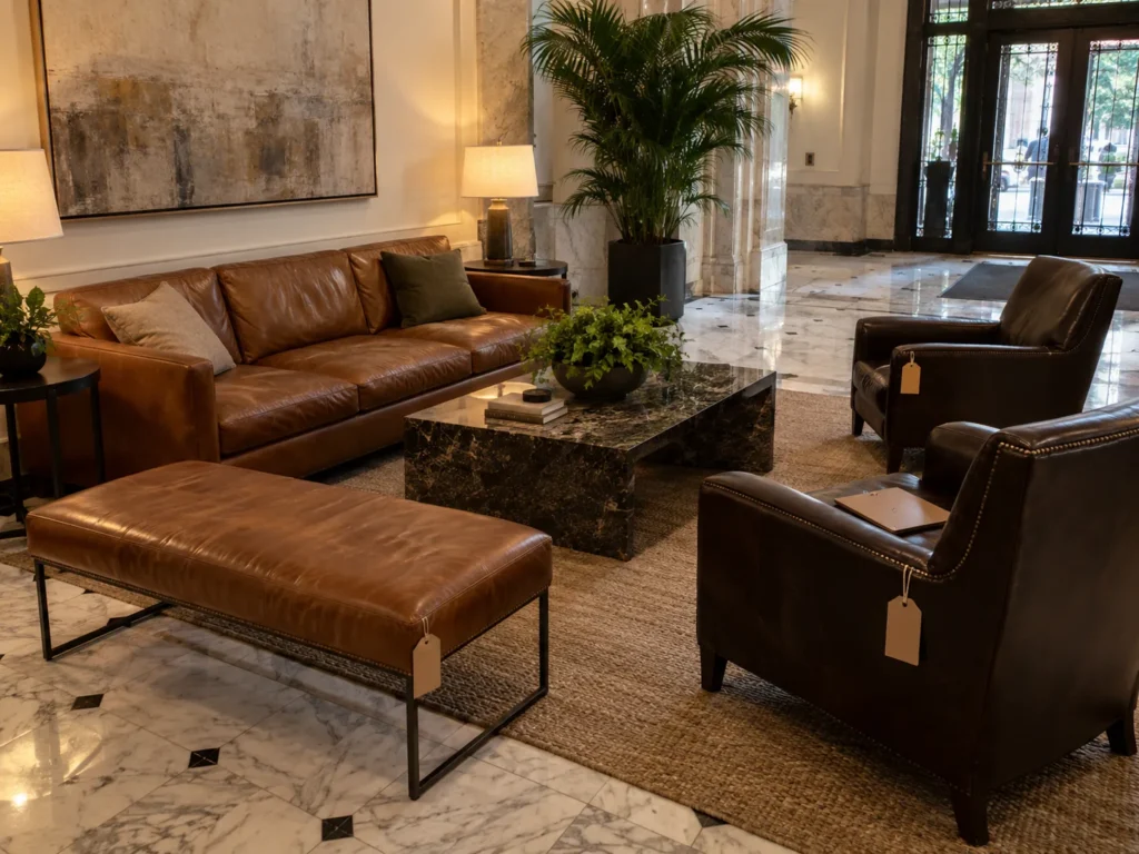 Lobby furniture tagged during a survey