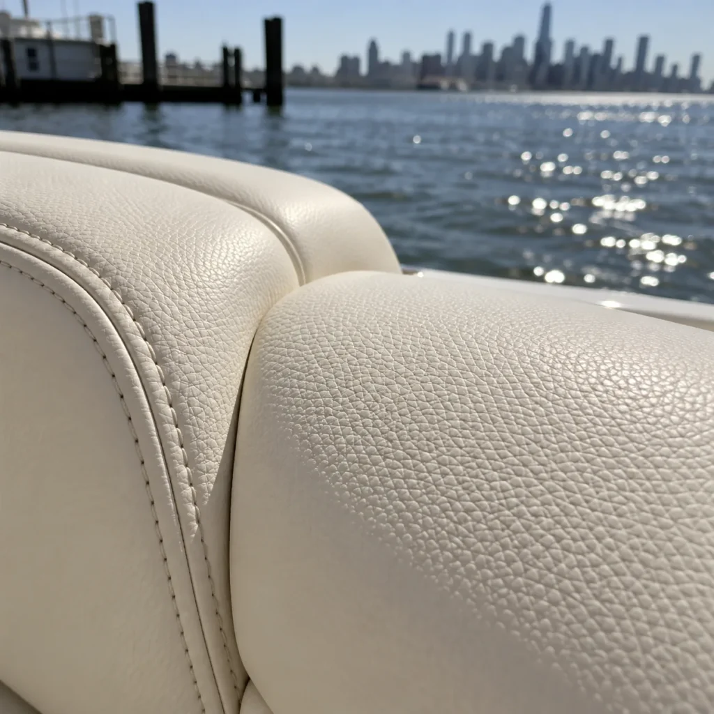 A close-up of cream marine vinyl grain