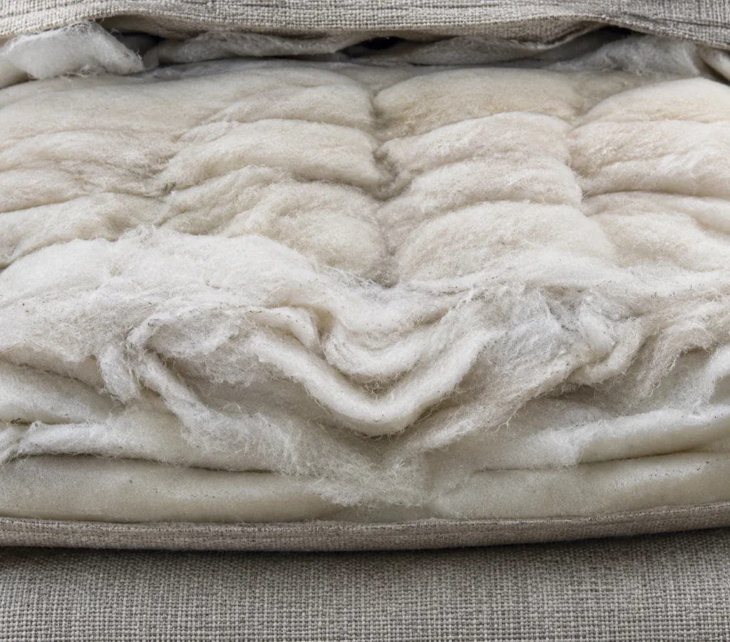 Outdoor cushion close-up: clumped wrap