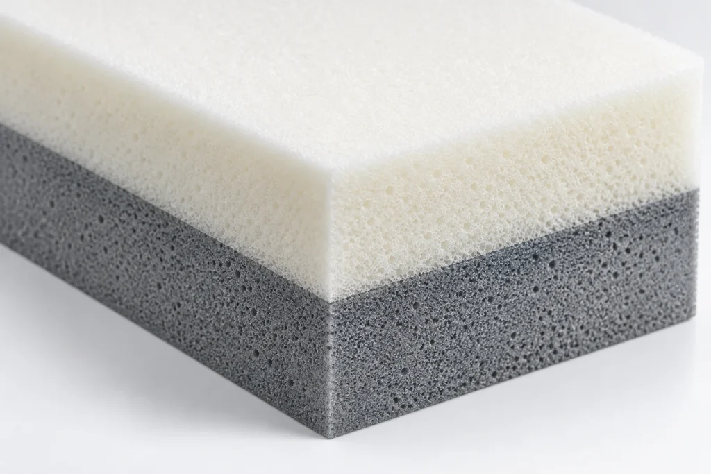 Cutaway view of the layered foam in a medical chair pad