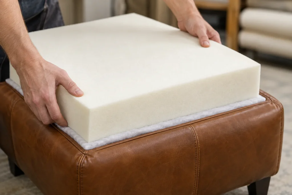 New foam on a leather ottoman