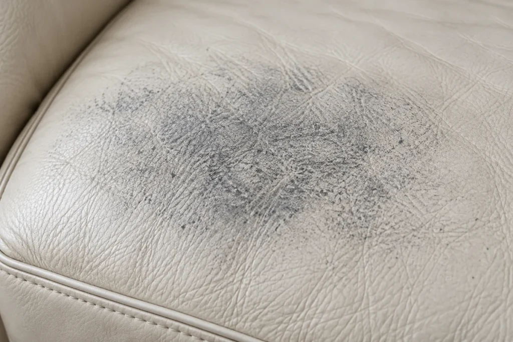 Body oil and dirt on pale leather