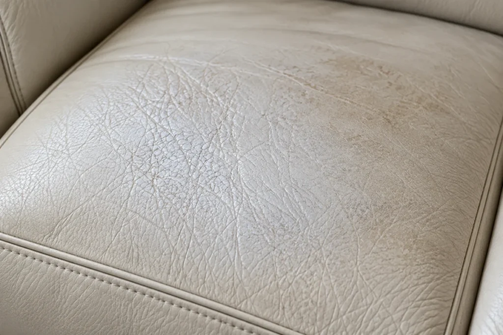 Worn finish on pale leather