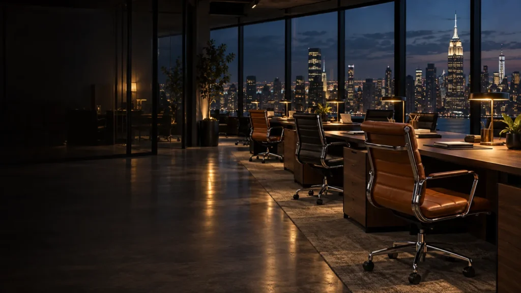 Office furniture restoration on a floor after hours