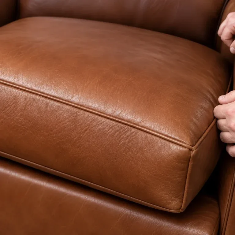 Original leather color revealed under a sofa cushion