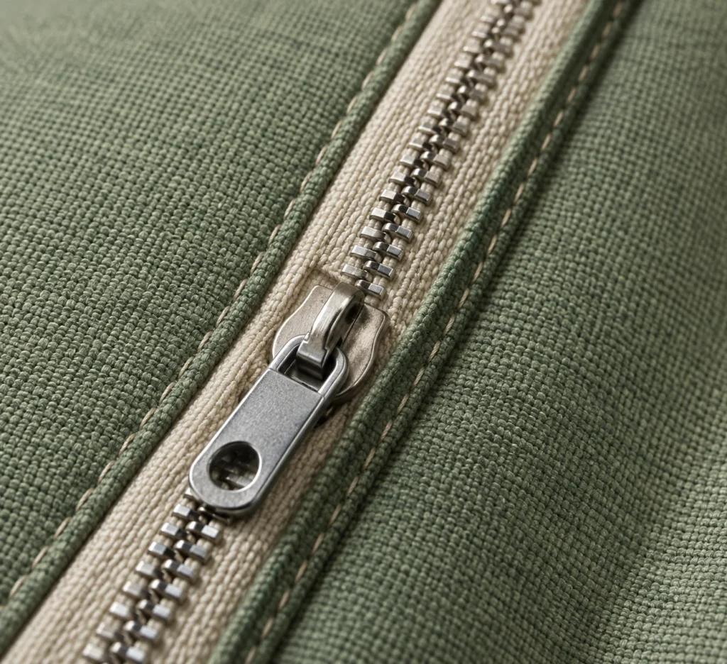 Outdoor cushion close-up: zippers