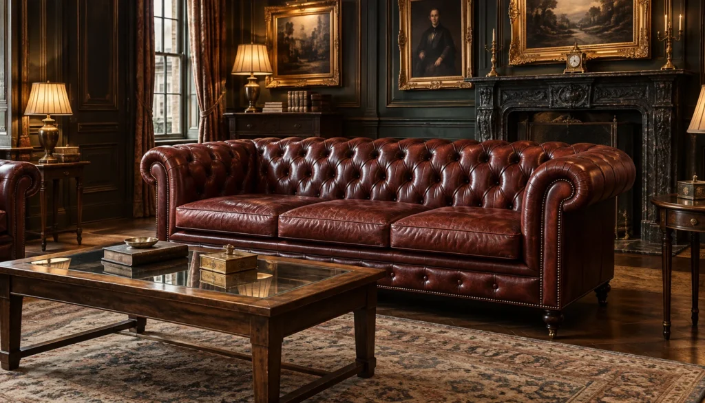 Chesterfield style leather loveseat