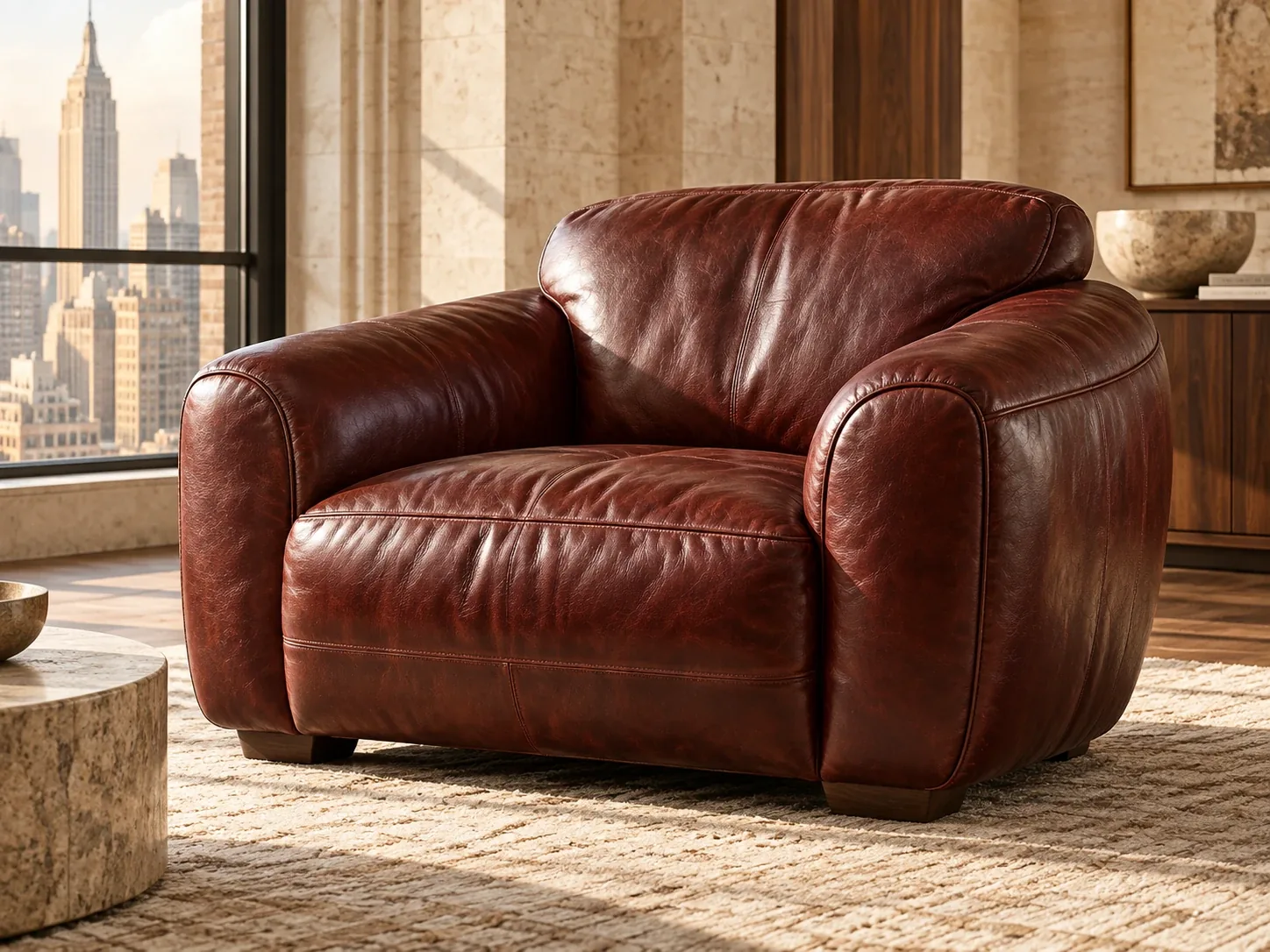 Oxblood leather armchair after crack repair