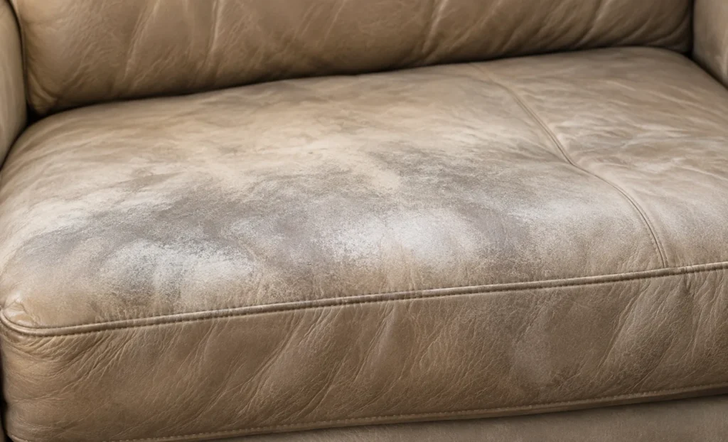 Body soil, leather loveseat detail