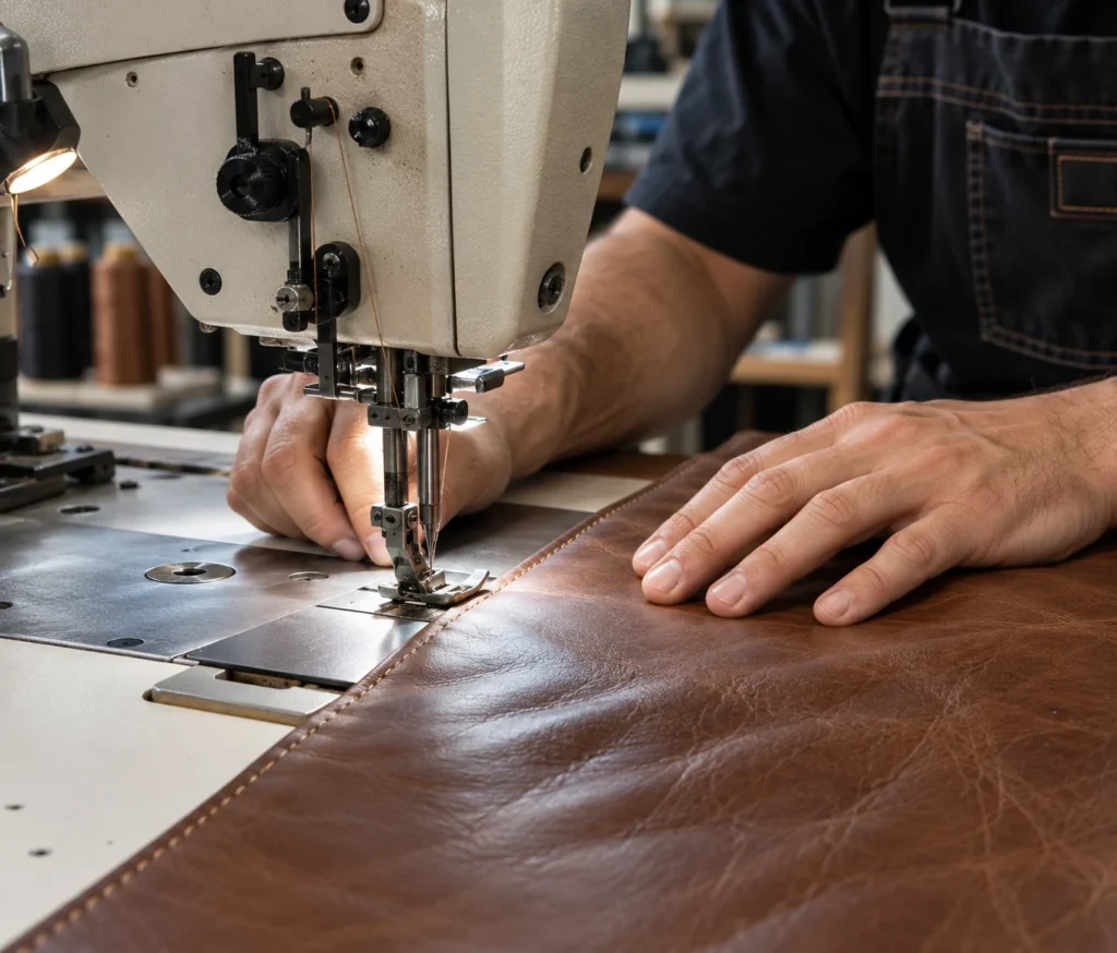 Leather panel replacement step: sew