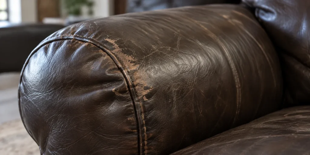 Worn leather panel: armrest